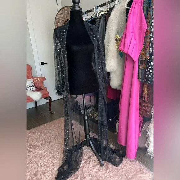 90's rhinestone Set With Feather Trim